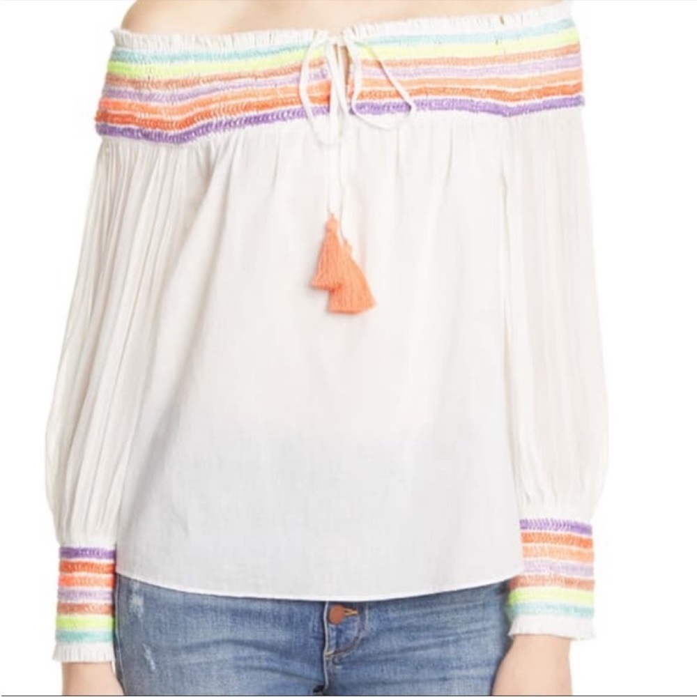 ALICE AND OLIVIA sharyl Tassel Tie Rainbow Blouse XS